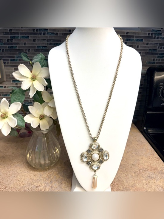Chico's Jewelry - Chico’s long gold tone medallion cross pendant necklace
